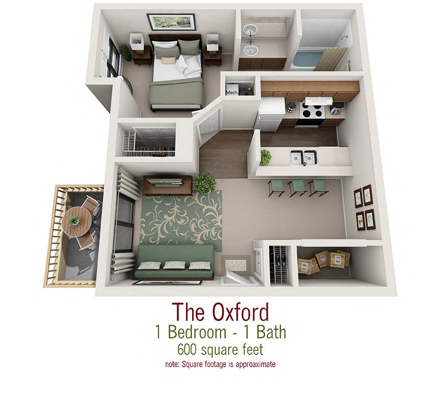 the 1 bedroom 1 bath 380 square feet floor plan